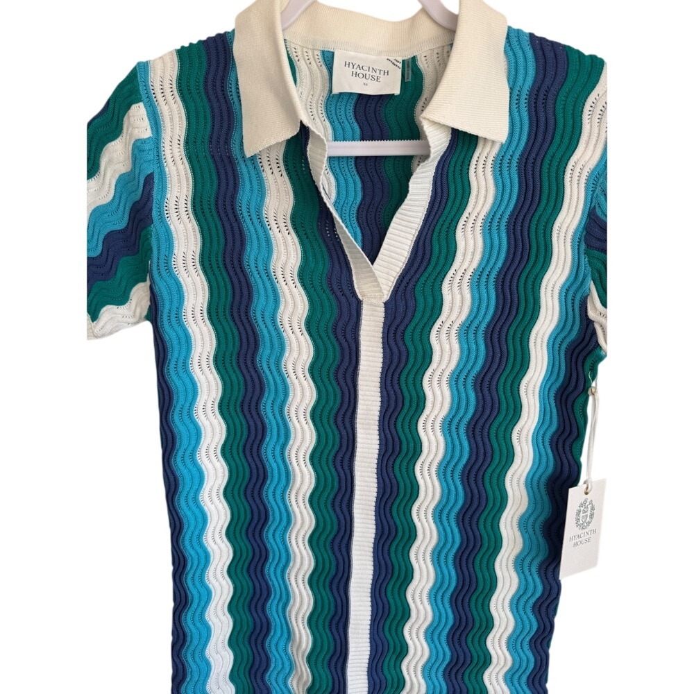 Hyacinth House Women's‎ Stripe Tuckernuck Aqua Wavy Sammie Knit Sweater Dress XS